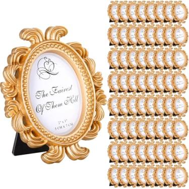 Imagem de Vicenpal 80 porta-retratos pequenos vintage barrocos antigos mini porta-retratos ovais tamanho carteira para casamento, casa vitoriana, decoração de Natal (ouro)