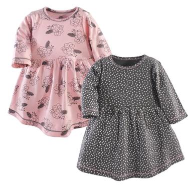 Imagem de Luvable Friends Hudson Baby, vestidos de manga comprida, pacote com 2, Pena florida, 3-6 Meses