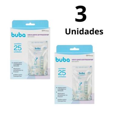 Imagem de Kit 3 Sacos 25un Para Armazenar Congelar Leite Materno 200ml - Buba