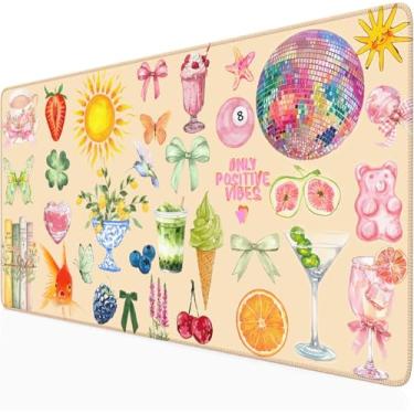 Imagem de Nasdalgias Tapete de mesa fofo rosa bege pastel colorido brilhante 2GG grande tapete de mouse pad floral aconchegante decoração de mesa estética para mulheres, meninas, professores, antiderrapante