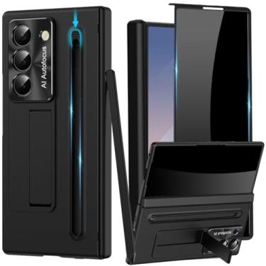 Imagem de YQODSZ Capa para Samsung Galaxy Z Fold 6 com suporte para caneta S e Stylus, Z Fold 6 capa fina de corpo inteiro com protetor de tela de privacidade, suporte, protetor de câmera, antiespião, capa