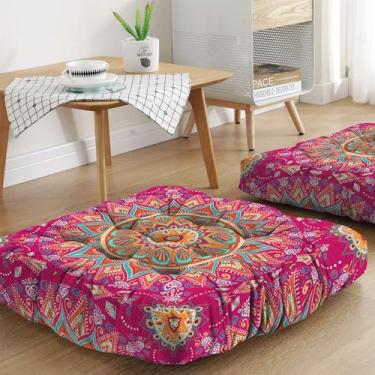 Imagem de Almofada de meditação mandala, tapete de meditação boho, almofadas de meditação para sentar no chão, almofadas para sentar em casa e ao ar livre, almofadas quadradas para ioga 55 x 55 cm
