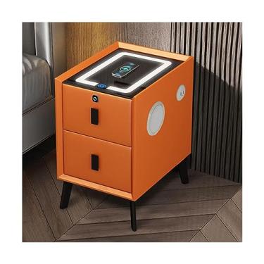 Imagem de Mesa de cabeceira com carregamento sem fio prático para quarto, armário de armazenamento com luzes LED ajustáveis, 3 gavetas
