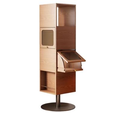 Imagem de Estante giratória de madeira maciça com tela de 360°, estante giratória de 4 níveis com gaveta