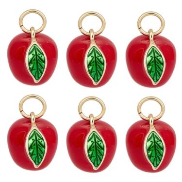 Imagem de BENECREAT 6 peças de pingente de latão banhado a ouro 18 K, pingentes pendentes de maçã com anel de salto para fazer joias, pulseira, colar, acessórios de artesanato, 1,3 x 1 x 1 cm