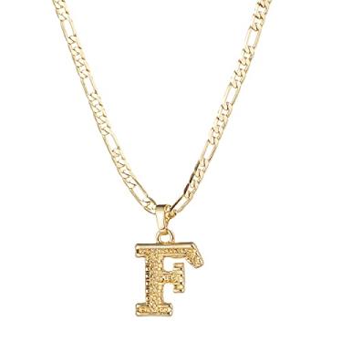 Imagem de Colar com inicial para mulheres, homens, adolescentes, meninos, gótico banhado a ouro 14 quilates, 26 letras com pingente, corrente fígaro de 3 mm de largura com extensão