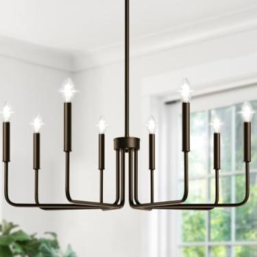 Imagem de Lustre de casa de fazenda com 8 luzes para pendurar na sala de jantar, bronze polido a óleo, luminárias industriais para quarto, hall de entrada, hall, cozinha, sala de estar e entrada