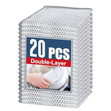 Imagem de SYNTRIFYX 20 peças de pano de prato de arame de aço atualizado, pano de limpeza de fio de aço de camada dupla, pano de prato de limpeza potente para panelas, pias, pratos, fogões (19 x 19 cm)