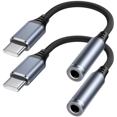 Imagem de Amzpas Pacote com 2 adaptadores USB C para conector de fone de ouvido de 3,5 mm para iPhone, adaptador de cabo de áudio auxiliar dongle compatível com iPhone 16 Pro Max 15 Pro Max, Samsung Galaxy S24