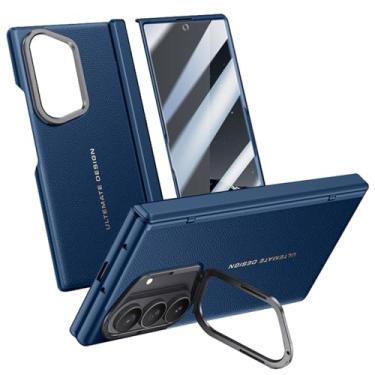 Imagem de LTLMYDAM Capa com suporte de câmera para Samsung Galaxy Z Fold 7, capa protetora de tela transparente de couro vegano, capa de dobradiça automática, azul, dobra 7