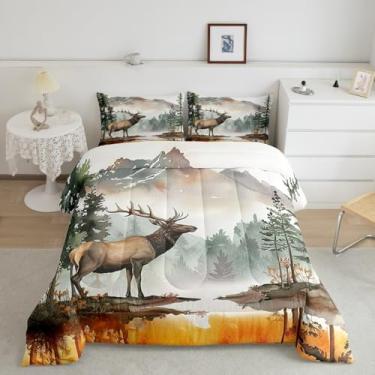 Imagem de Feelyou Jogo de cama de cervo fofo, tamanho king, infantil, floresta, cervo, floresta, para meninos, meninas, adolescentes, natureza, vida selvagem, conjunto de colcha respirável, macio e leve de