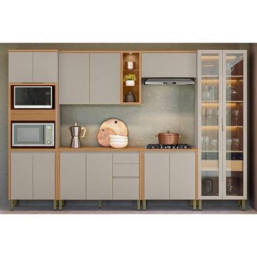 Imagem de Cozinha Completa Allure 6 Peças (2Aéreos+2Balcões+1Cristaleira+1TorreQuente) CP20 Jequitiba/Gris Fosco - Linea Brasil