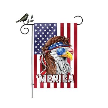 Imagem de Eagle Mullet Merica bandeira de jardim engraçada 30 x 45 cm dupla face 4 de julho bandeira americana à prova de desbotamento cor afiada poliéster para gramado doméstico ao ar livre (modelo C, 30 x 45