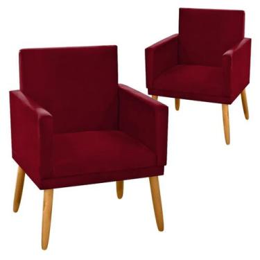 Imagem de Kit 2 Poltronas Decorativa Nina CR suede bordo para leitura - JBL ESTO