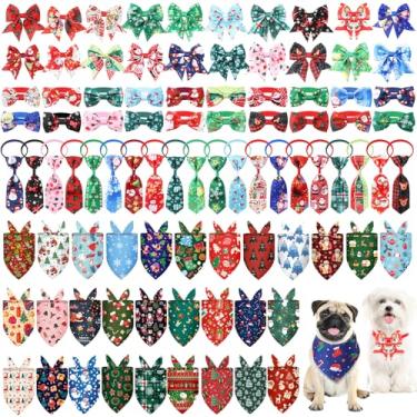 Imagem de Reginary Conjunto de 120 bandanas para cães de Natal, conjunto de laços para cães, gravata borboleta, lenço colorido, lavável, triângulo, para animais de estimação, babador fofo para o verão, pequeno