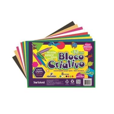 Imagem de Starschool Livro Bloco Criativo A4 com 32 Folhas Coloridas 120gsm | 8 Cores Vibrantes, Atividades Pedagógicas e Histórias Infantis | Produto Reciclável e Atóxico