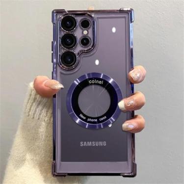 Imagem de HJZSZX Para Samsung S24Ultra Luxury Plating Magnetic Clear Case Capa de proteção de lente à prova de choque (para Samsung S24Ultra/roxo escuro)