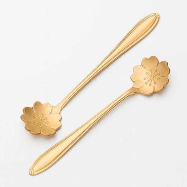Imagem de Kit 2 Colheres Flor de Cerejeira Café E Sobremesa Inox Dourado - JM CA
