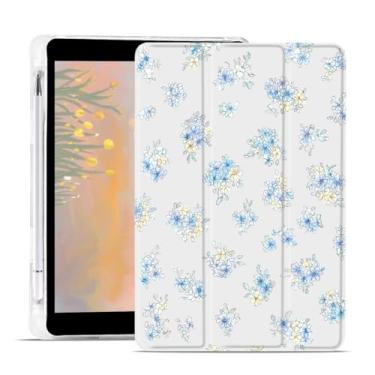 Imagem de Capa Blue Blossom para iPad Air de 13 polegadas M3/M2(2025/2024) Capa de couro branco com suporte para lápis Capa traseira transparente com suporte para lápis despertar/dormir automaticamente para