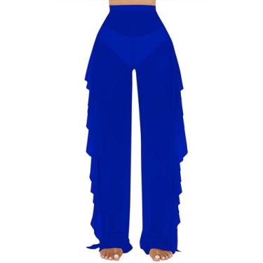 Imagem de Calça de banho com capa de banho Jumppmile Sheer Mesh Ruffle Blue M
