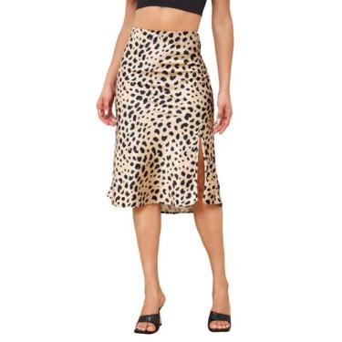 Imagem de Saia Mist Azur Silky Satin Side Split Split, cintura alta, midi, femin