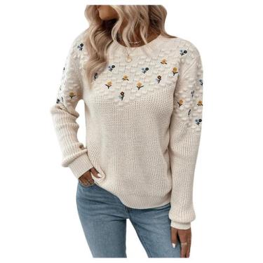 Imagem de Suéter GORGLITTER Floral Bordado em Crochê Feminino Bege M