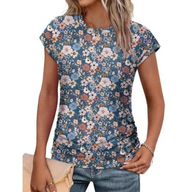Imagem de Blusa feminina SAMPEEL floral de manga curta com design franzido M