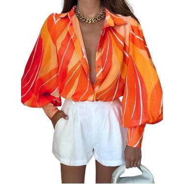 Imagem de Blusa feminina Zeagoo 2024 solta com decote em V com estampa floral