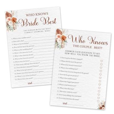 Imagem de 30 peças Boho Bridal Shower Game Card - Who Knows The Couple Best & Who Knows Bride Best - Casamento floral frente e verso, jogo de festa de noivado para recém-casados - lembrancinha e decoração de