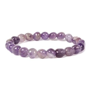 Imagem de Justinstones Pulseiras elásticas de pedras preciosas naturais de cristal curativo de 8 mm de forma livre com contas de seixos Reiki Yoga Ansiedade 16,5 cm, Cristal Pedra preciosa, Ametista