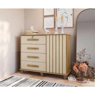 Imagem de Cômoda Sapateira Grécia com Chave 1 Porta 4 Gavetas Ripado Freijó/off-