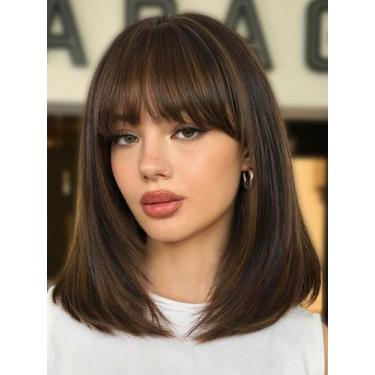 Imagem de Peruca FANCEE Highlight Layered Bob 35 cm com franja sintética