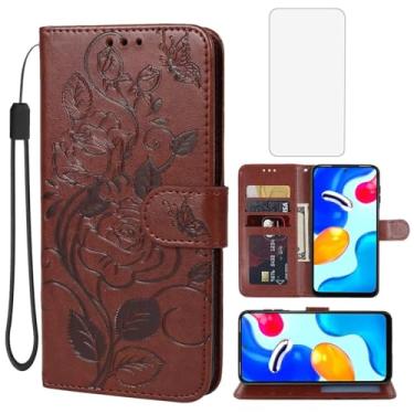 Imagem de Vavies Capa para Redmi Note 11 (4G)/Redmi Note 11S 2201117TY Capa carteira com protetor de tela de vidro temperado, flor de couro com suporte para cartão de crédito, suporte para Xiaomi Redmi Note 11