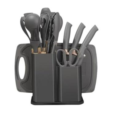 Imagem de Colher De Silicone Para Cozinha - Kit Com 19 PeçAs De UtensíLios De Cozinha Em Silicone Antiaderente, Inclui EspáTula, Concha E Pegador(Cinza)