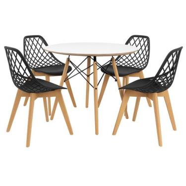 Imagem de Kit Mesa Jantar Eames 90cm Branca + 4 Cadeiras Kaila Wood Preta - La M