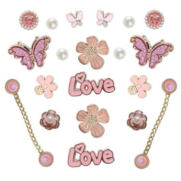 Imagem de YMO Pingentes de sapato rosa brilhantes para mulheres, sandálias de tamanco strass pingentes de decoração de sapatos, pingentes de flor pérola fofa acessórios de corrente para festa de aniversário