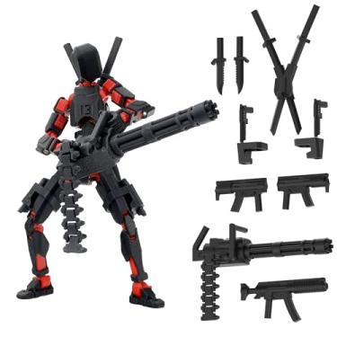 Imagem de Qoopower 【Montado】 Conjunto De Bonecos Ação T13, Espada Gigante Titan 13, Robô Impresso Em 3D, Boneco Fidget Toys, Articulado, Para Colecionadores, Decoração Mesa (Vermelho E Preto)