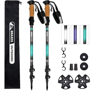 Imagem de Brazos Bastões de caminhada para caminhada | Bengala dobrável | 61 cm a 137 cm (par de 2) alumínio ultraleve de 275 g com aderência de cortiça | Caminhada em todos os terrenos e estações