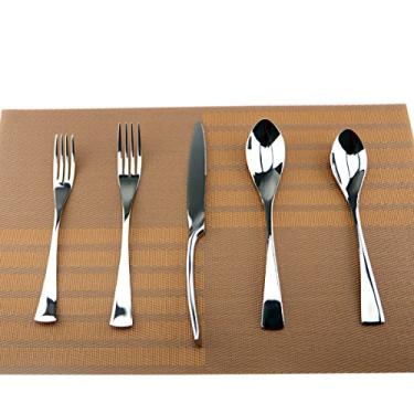 Imagem de Conjunto de talheres pretos Uniturcky, 5 peças de polimento espelhado preto 18/10 de aço inoxidável, conjunto de talheres de jantar, serviço para 1, w/faca de jantar, garfos, colher de sopa, colher de salada, garfo de sobremesa, Prata, 4-set-silver, 1