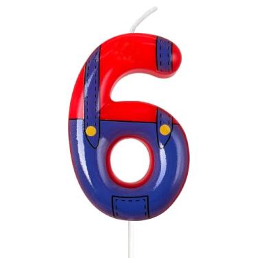 Imagem de WQINX Velas de aniversário para meninos e meninas, com números vermelhos e azuis, adequadas para decoração de festa com tema de jogo de desenho animado Mario, suprimentos de festa infantil, decoração