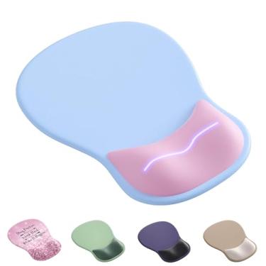 Imagem de Mouse pad ergonômico com descanso de pulso, lindo suporte de pulso de gel para mousepad - pequeno mini portátil para viagem, mouse pads para laptop, computador, escritório e decoração de casa - (azul