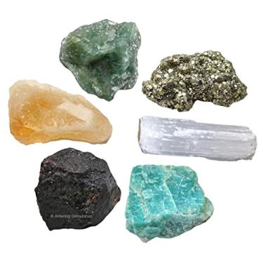 Imagem de Amazing Gemstone Cristais Para Dinheiro E Manifestação De Sucesso, Conjunto De 6 Cristais E Pedras Curativas De Citrino, Pirita, Granada, Selenita, Aventurina Verde E Amazonita