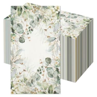 Imagem de Toalhas de mão de papel floral verde para banheiro, 100 peças, guardanapos de flores descartáveis para convidados com design de folha, guardanapos decorativos de jantar para casamento, aniversário