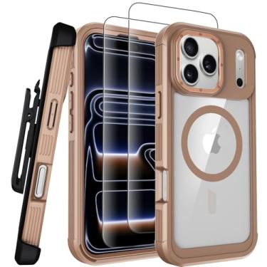 Imagem de Stroson Capa magnética para iPhone 17 Pro, compatível com MagSafe Never Yellowing, capa protetora de grau militar com clipe de cinto e protetor de tela x2, capa de telefone transparente para iPhone 17