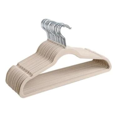 Imagem de Kit 30 Cabides de Veludo Slim Adulto 45cm Antiaderente Giratório para Blazer Camisa Calça Vestido (Bege)