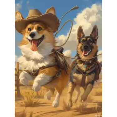 Imagem de YEEIFFD Kit de pintura de diamante, kit de arte de diamante para adultos, kit de pintura artística de diamante de pastor alemão para iniciantes, kit de arte de diamante redondo 5D com broca completa