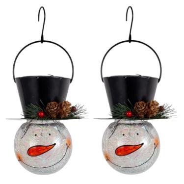 Imagem de Viveta Pacote com 2 lanternas solares de boneco de neve, lanternas de Natal para pendurar ao ar livre, lanterna solar à prova d'água com bola de vidro rachada para decoração de jardim e pátio (pinha)