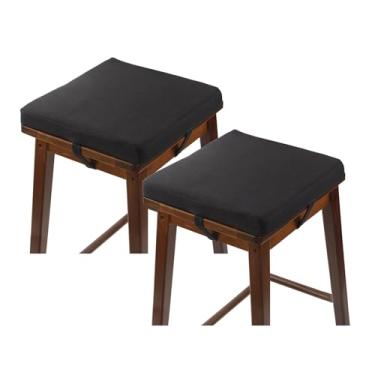 Imagem de LYLNBYWK Conjunto de 2 almofadas quadradas para cadeiras de bar antiderrapantes com laços, almofadas de assento pequenas adequadas para bancos de cafeteria de bistrô, 30,5 x 30,5 x 5 cm, preto
