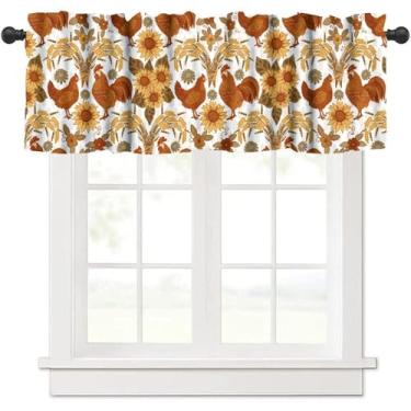 Imagem de Cortina rústica de galinha para casa de fazenda, galo de animais, girassóis, floral, bolso para varão, tratamento de janela curta para cozinha, café, banho, crianças, quarto, sala de estar