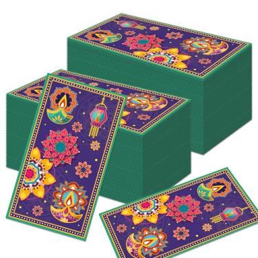 Imagem de OXYLIPO 100 peças de guardanapos indianos de papel Diwali, guardanapos descartáveis para jantares com tema de luzes indianas vibrantes para celebrações de Diwali, banquetes, aniversários, casamentos